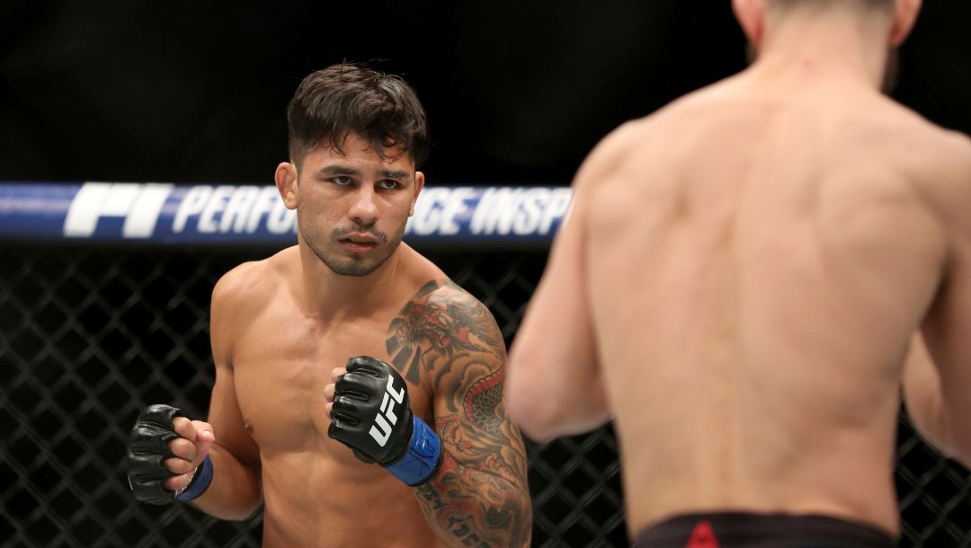 Alexandre Pantoja in action against Dustin Ortiz during a mixed martial arts bout at UFC 220, Saturday, January 20, 2018.