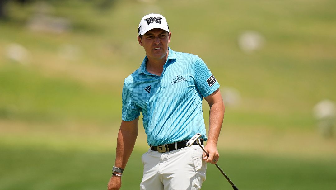 Justin Lower watches his putt on the 13th hole during the second round of the Texas Open golf tournament, Friday, April 5, 2024, in San Antonio.