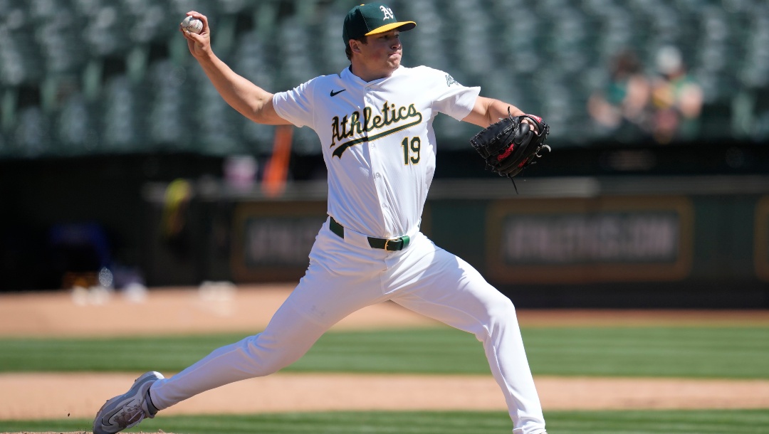 Oakland Athletics pitcher Mason Miller during a baseball game against the Pittsburgh Pirates in Oakland, Calif., Wednesday, May 1, 2024.