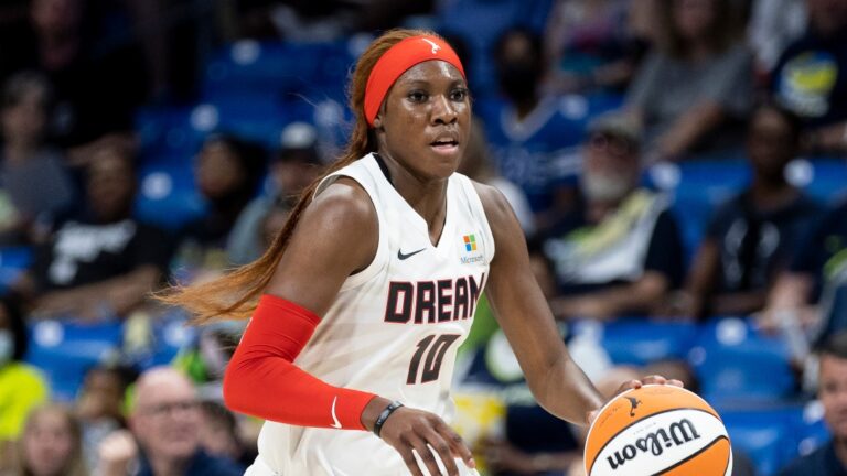 Atlanta Dream forward Rhyne Howard is seen during a WNBA basketball game against the Dallas Wings, Saturday, May 7, 2022, in Arlington, Texas. Atlanta Dream guard Rhyne Howard was an overwhelming choice as WNBA rookie of the year on Thursday, Aug. 25, 2022.