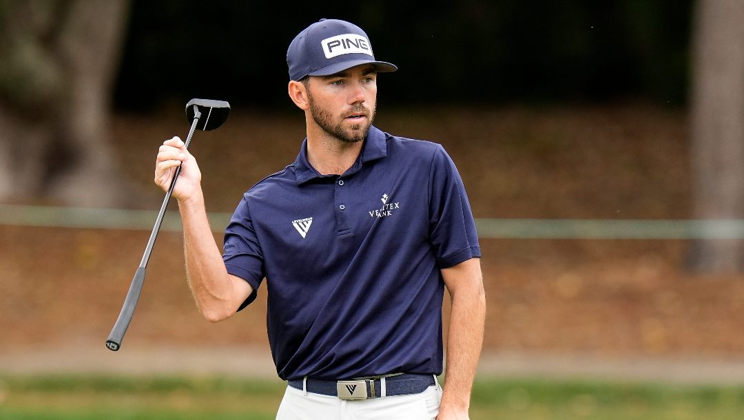 Chandler Phillips reacts after missing a birdie putt on the eighth green during the second round of the Valspar Championship golf tournament Friday, March 22, 2024, at Innisbrook in Palm Harbor, Fla.
