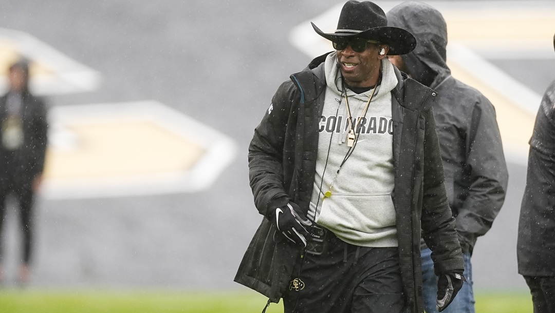 Colorado head coach Deion Sanders during the first half of an NCAA spring college football game Saturday, April 27, 2024, in Boulder, Colo.