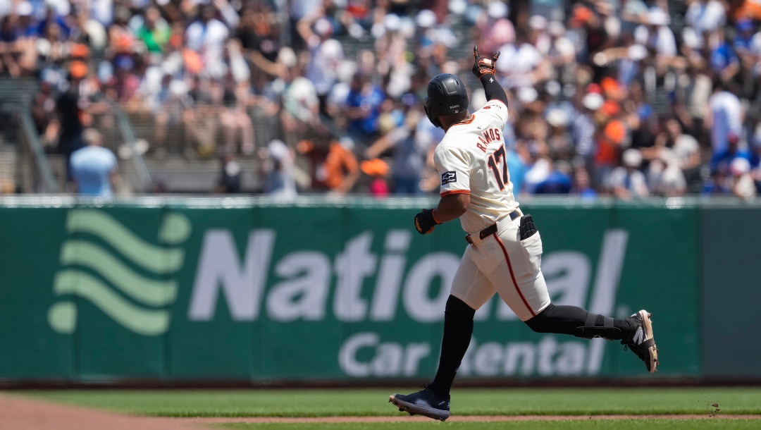 San Francisco Giants' Heliot Ramos runs the bases after hitting a two-run home run against the Toronto Blue Jays during the first inning of a baseball game Thursday, July 11, 2024, in San Francisco.