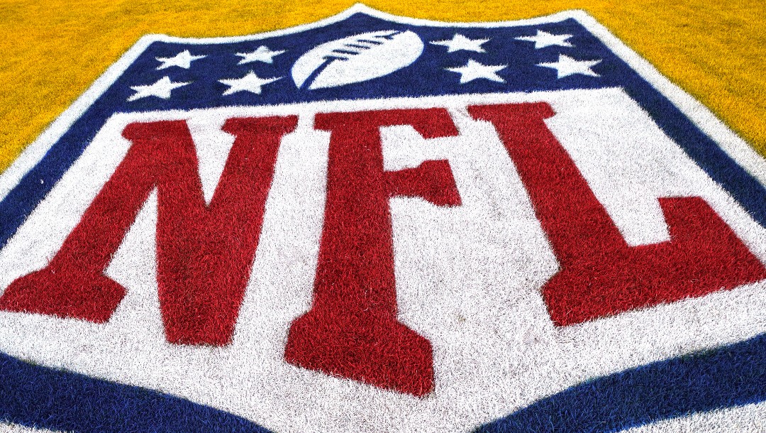 This is the NFL logo in the end zone on field at Acrisure Stadium before an NFL football game between the Pittsburgh Steelers and the New England Patriots in Pittsburgh, Thursday, Dec. 7, 2023. (AP Photo/Gene J. Puskar)