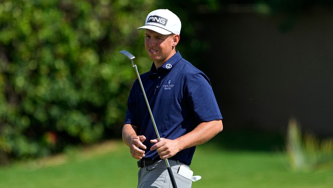 Sam Stevens watches his shot on the 16th green during the second round of the Sony Open golf event, Friday, Jan. 12, 2024, at Waialae Country Club in Honolulu.