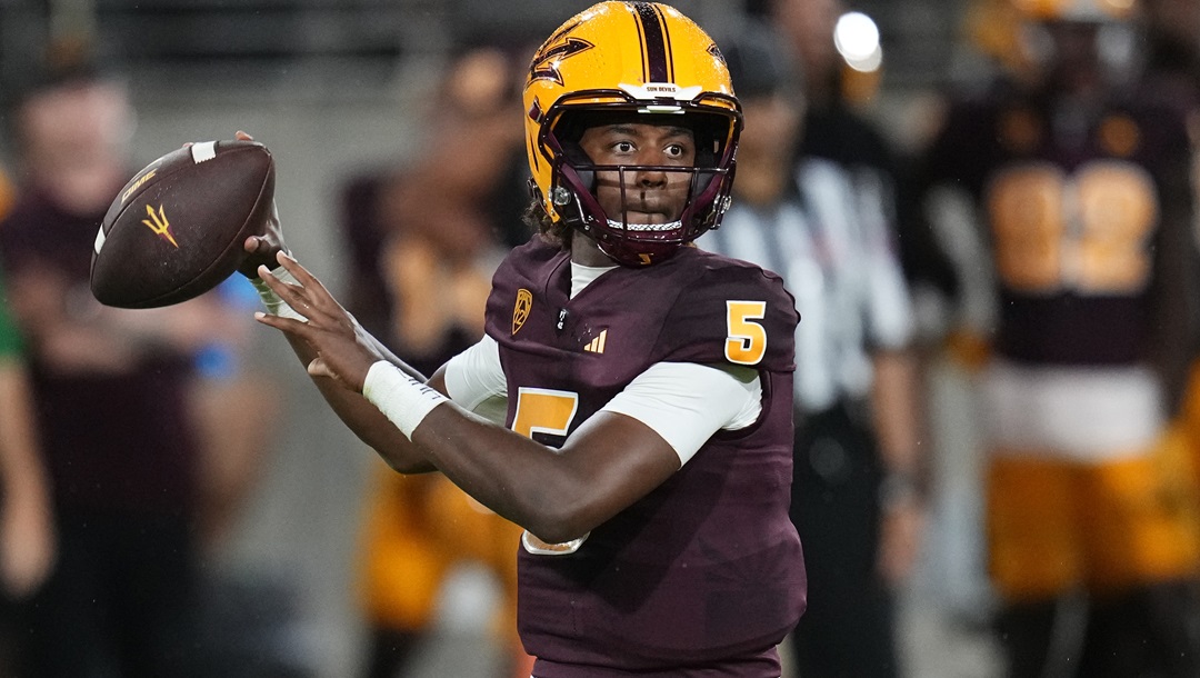 Arizona State quarterback Jaden Rashada looks for a receiver during the team's NCAA college football game against Southern Utah on Sept. 1, 2023, in Tempe, Ariz. Florida is under NCAA investigation a year after a failed name, image and likeness deal worth more than $13 million with former signee Rashada. Rashada signed with Florida last December only to be granted his release a month later after his NIL deal fell through. He later signed with Arizona State.