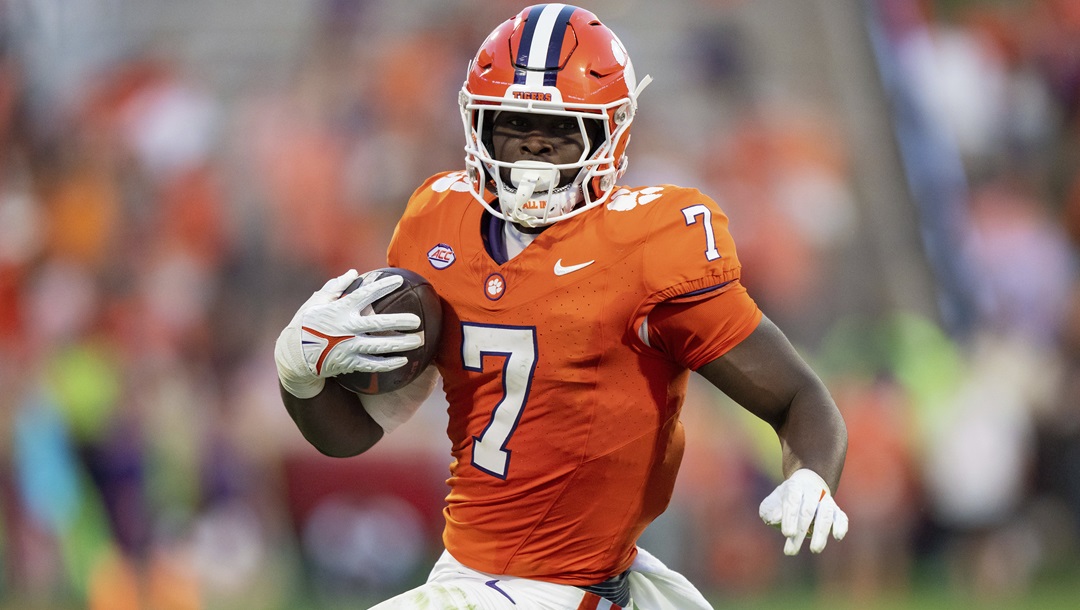 Clemson running back Phil Mafah (7) plays against North Carolina during an NCAA college football game Saturday, Nov. 18, 2023, in Clemson, S.C. The Tigers were defending Atlantic Coast Conference champions a summer ago and, with offensive coordinator Garrett Riley freshly in from CFP finalist TCU, poised for more success.