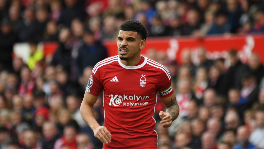 Nottingham Forest's Morgan Gibbs-White during the English Premier League soccer match between Nottingham Forest and Manchester City at the City Ground stadium in Nottingham, England, Sunday, April 28, 2024.