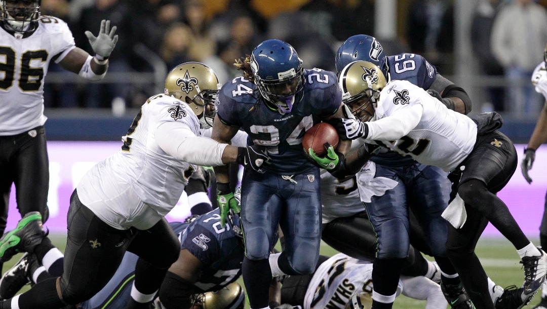 New Orleans Saints Seattle Seahawks in the second half of an NFL NFC wild card playoff football game, Saturday, Jan. 8, 2011, in Seattle. (AP Photo/Elaine Thompson)