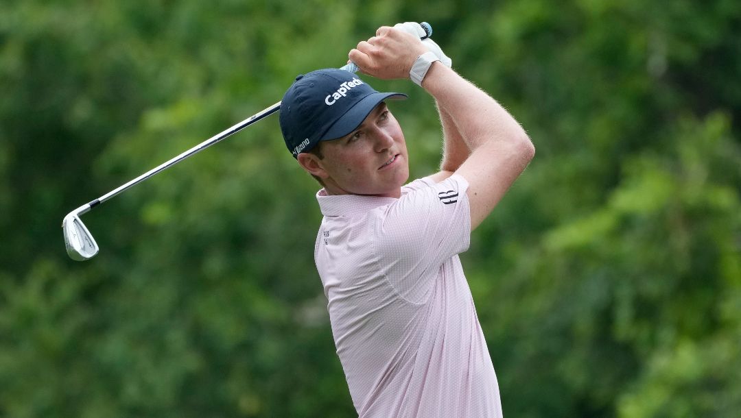 Ben Griffin drives during the third round of the Rocket Mortgage Classic golf tournament at Detroit Country Club, Saturday, July 1, 2023, in Detroit.