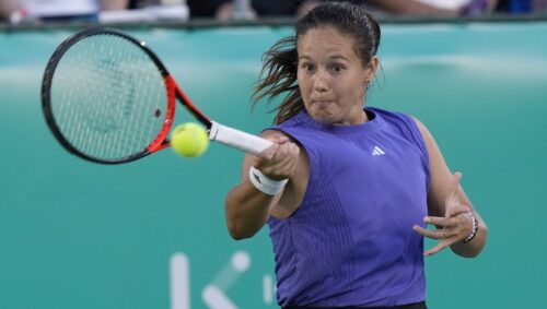Daria Kasatkina of Russia returns a shot to Beatriz Haddad Maia of Brazil during their final match of the Korea Open tennis championships at Olympic Park Tennis Court in Seoul, South Korea, Sunday, Sept. 22, 2024.