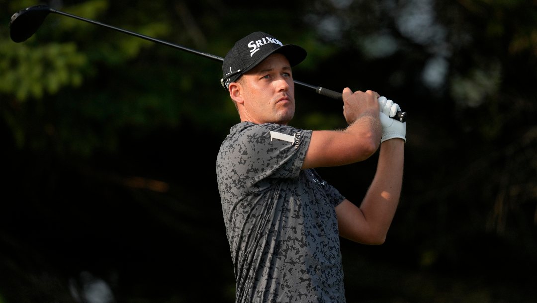 Andrew Putnam hits off the tee on the second hole during the second round of the 3M Open golf tournament at the Tournament Players Club, Friday, July 26, 2024, in Blaine, Minn.