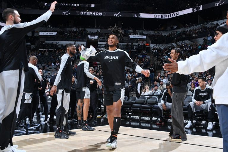 SAN ANTONIO, TX - DECEMBER 6: Devin Vassell #24 of the San Antonio Spurs is introduced before the game against the Sacramento Kings on December 6, 2024 at the Frost Bank Center in San Antonio, Texas. NOTE TO USER: User expressly acknowledges and agrees that, by downloading and or using this photograph, user is consenting to the terms and conditions of the Getty Images License Agreement. Mandatory Copyright Notice: Copyright 2024 NBAE