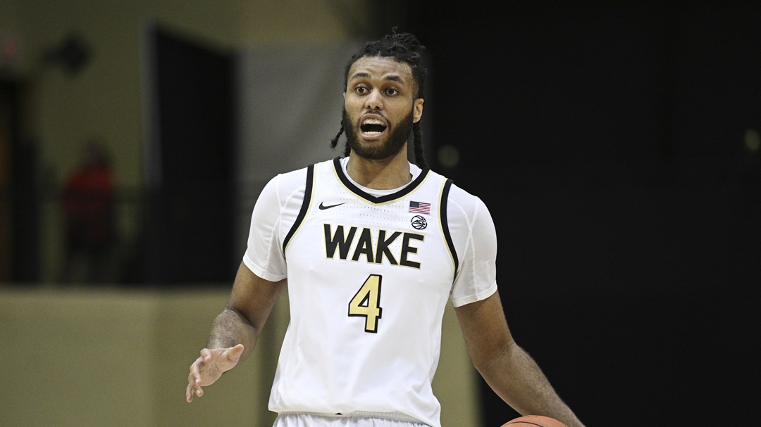 Wake Forest forward Efton Reid III (4) brings the ball up the court against Florida during the first half of an NCAA college basketball game, Thursday, Nov. 28, 2024, in Kissimmee, Fla.