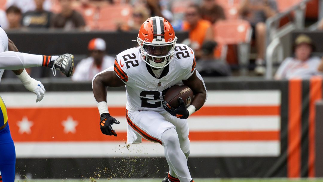 Cleveland Browns running back Dylan Sampson (22 rushes during a pre-season NFL football game, Saturday, Aug. 23, 2025, in Cleveland.