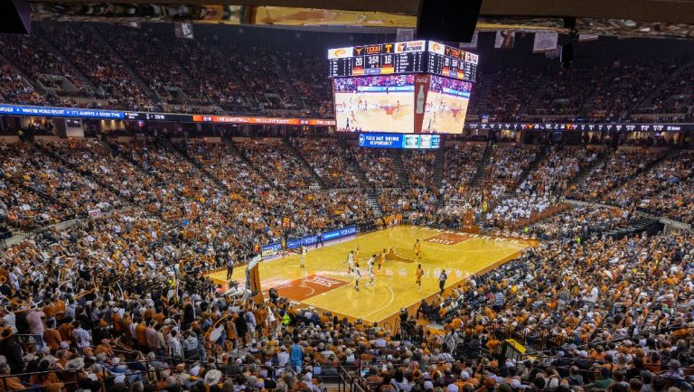 Fans attend an NCAA college basketball game between Texas and Tennessee, Saturday, Jan., 29, 2022, in Austin, Texas.