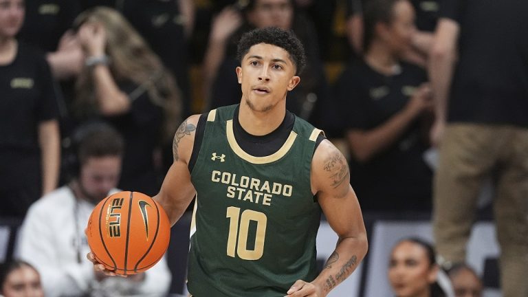 Colorado State guard Nique Clifford (10) in the first half of an NCAA college basketball game Saturday, Dec. 7, 2024, in Boulder, Colo.