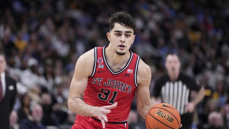St. John's Lefteris Liotopoulos during the second half of an NCAA college basketball game against Marquette Saturday, March 8, 2025, in Milwaukee.