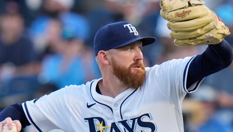Tampa Bay Rays pitcher Zack Littell delivers to the Boston Red Sox during the first inning of a baseball game Wednesday, April 16, 2025, in Tampa, Fla. (AP Photo/Chris O'Meara)