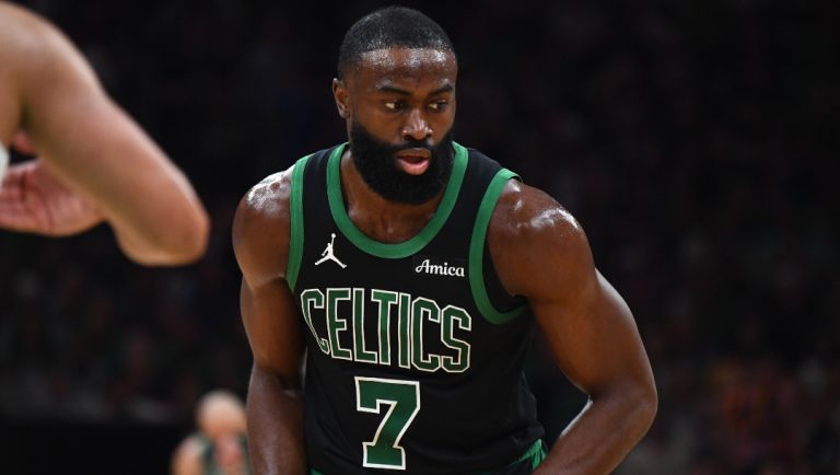 Jaylen Brown #7 of the Boston Celtics poses for a photo during the game against the New York Knicks during Round Two Game Five of the 2025 NBA Playoffs on May 14, 2025 at TD Garden in Boston, Massachusetts.