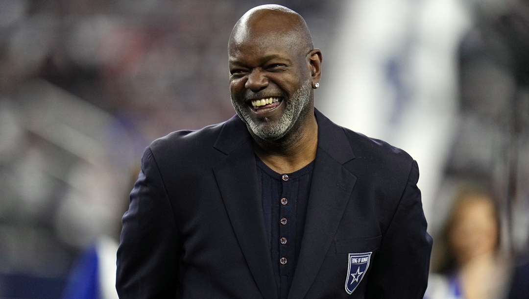Former Dallas Cowboys running back Emmitt Smith attends a ring of honor ceremony for DeMarcus Ware during halftime of an NFL football game between the Cowboys and the Los Angeles Rams Sunday, Oct. 29, 2023, in Arlington, Texas.