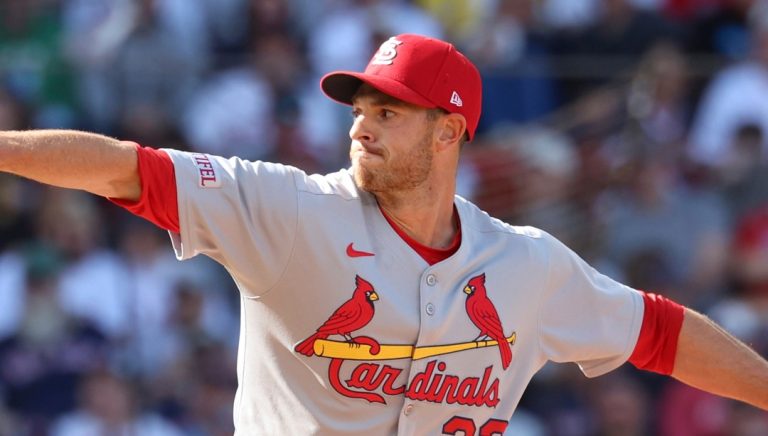 St. Louis Cardinals pitcher Steven Matz (32) throws during the fifth inning of a baseball game against the Boston Red Sox, Friday, April 4, 2025, in Boston. (AP Photo/Mark Stockwell)