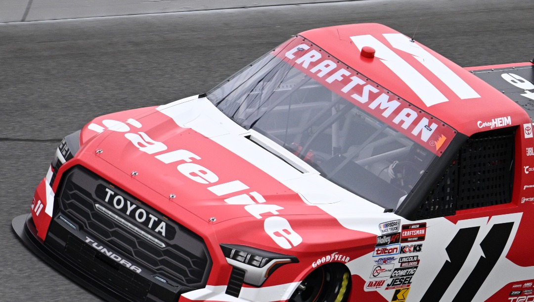 Corey Heim (11) during qualifying for a NASCAR truck series auto race at Daytona International Speedway, Friday, Feb. 14, 2025, in Daytona Beach, Fla. (AP Photo/Phelan M. Ebenhack)