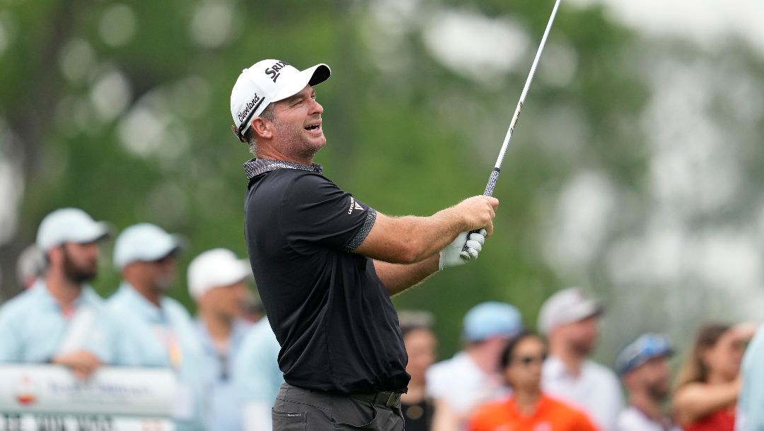 Ryan Fox, of New Zealand, hits from the second tee during the final round of the Houston Open golf tournament in Houston, Sunday, March 30, 2025.
