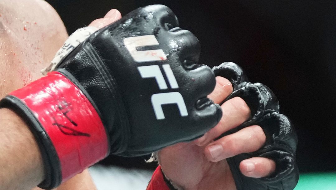 Alexander Volkanovski battles Diego Lopes during a mixed martial arts fight at UFC 314, Sunday, April 13, 2025, in Miami.