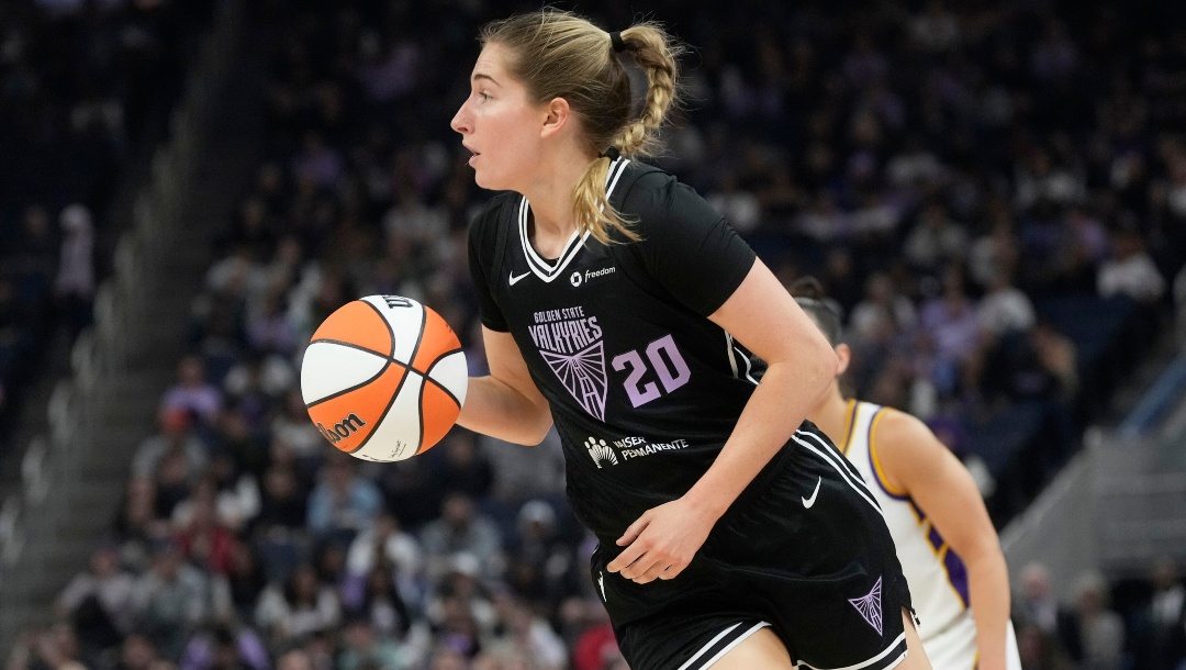 Golden State Valkyries guard Kate Martin during a WNBA preseason basketball game against the Los Angeles Sparks in San Francisco, Tuesday, May 6, 2025.