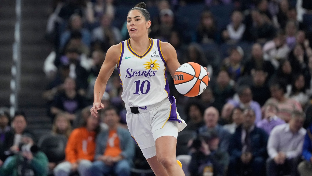 Los Angeles Sparks guard Kelsey Plum during a WNBA preseason basketball game against the Golden State Valkyries in San Francisco, Tuesday, May 6, 2025.