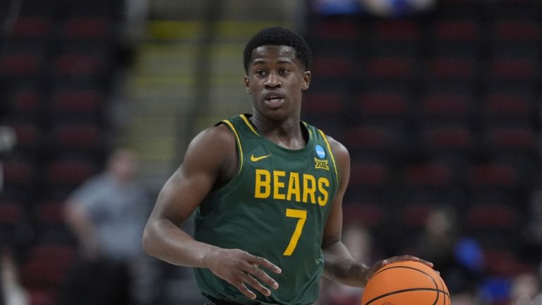 Baylor guard VJ Edgecombe brings the ball down court against Mississippi State during the second half in the first round of the NCAA college basketball tournament, Friday, March 21, 2025, in Raleigh, N.C.