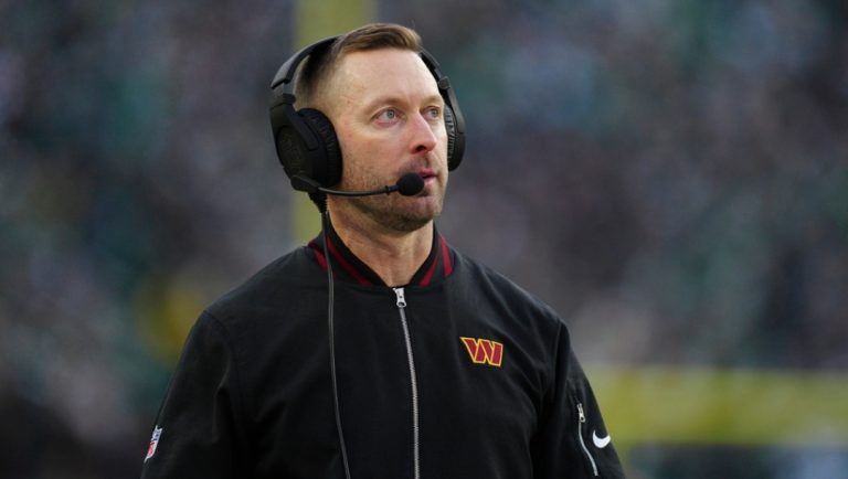 Washington Commanders offensive coordinator Kliff Kingsbury during the NFC Championship NFL football game against the Philadelphia Eagles, Sunday, Jan. 26, 2025, in Philadelphia.