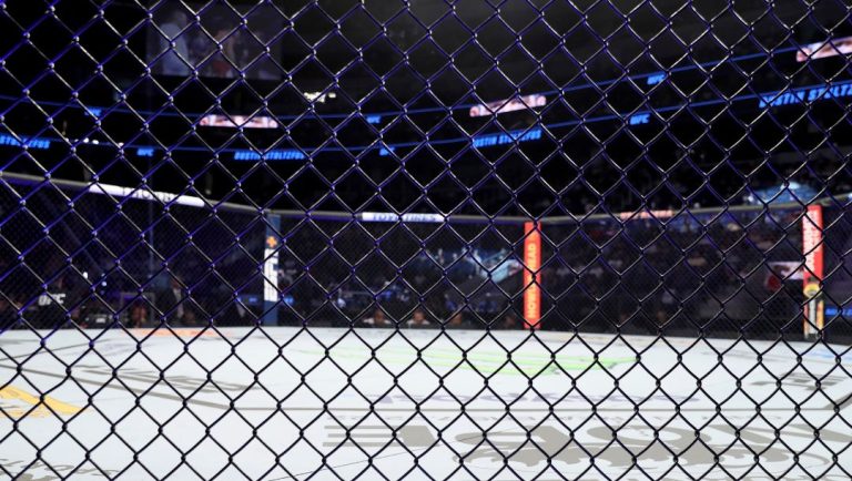 An empty Octagon is seen at UFC on ABC 3, Saturday, July 16, 2022, in Elmont, NY.