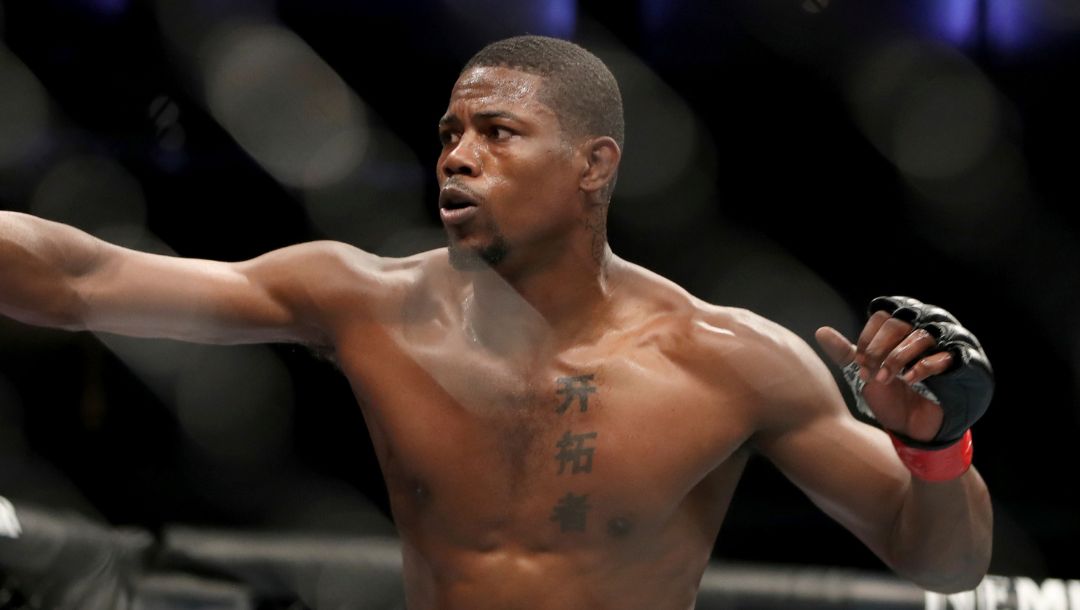 Kevin Holland, right, in action against Gerald Meerschaert during their mixed martial arts bout at UFC Fight Night, Saturday.