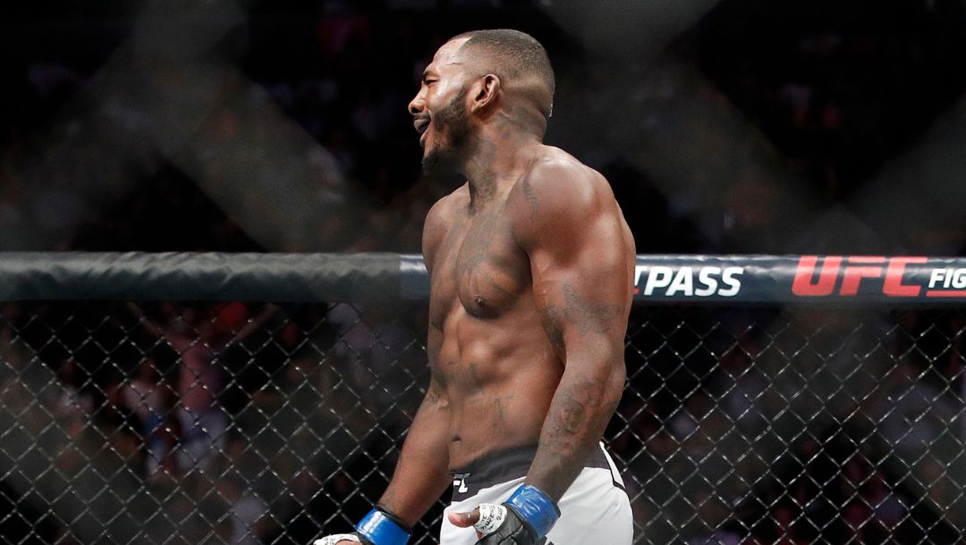 Khalil Rountree Jr. reacts after defeating Gokhan Saki in a light heavyweight mixed martial arts bout at UFC 226, Saturday.