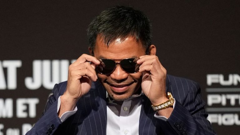 Manny Pacquiao attends a news conference Wednesday, July 16, 2025, in Las Vegas.