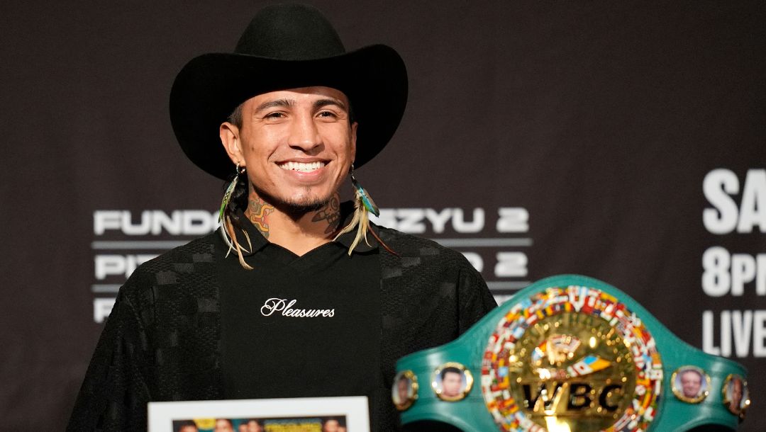 WBC welterweight champion Mario Barrios attends a news conference Wednesday, July 16, 2025, in Las Vegas.
