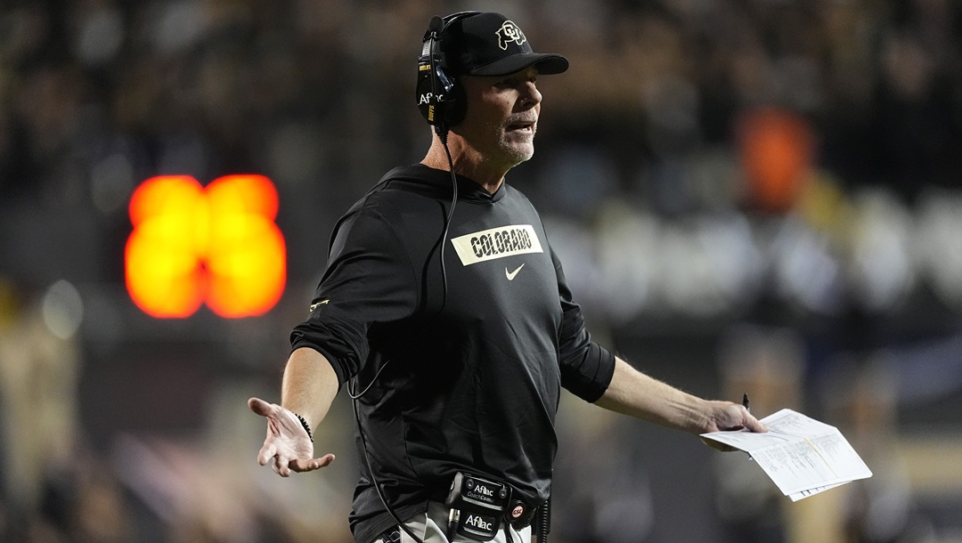Colorado offensive coordinator Pat Shurmur in the first half of an NCAA college football game Saturday, Oct. 26, 2024, in Boulder, Colo.
