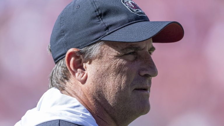 South Carolina offensive analyst Mike Shula walks the field during warm-ups before an NCAA college football game against Alabama, Saturday, Oct. 12, 2024, in Tuscaloosa, Ala. Shula is a former Alabama football head coach.
