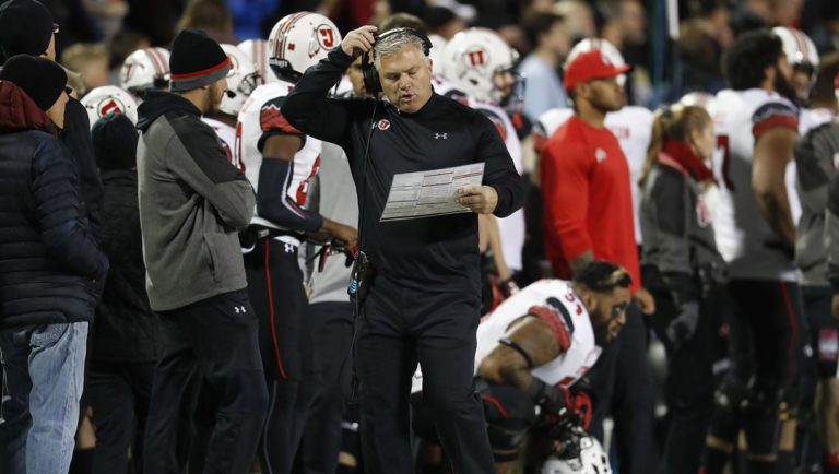 Utah Utes head coach Kyle Whittingham in the first half of an NCAA college football game Saturday, Nov. 26, 2016, in Boulder, Colo.