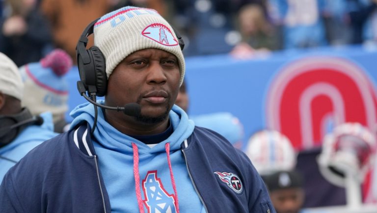 Tennessee Titans defensive coordinator Dennard Wilson during the first half of an NFL football game against the Houston Texans, Sunday, Jan. 5, 2025, in Nashville, Tenn.