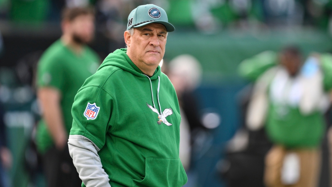 FILE - Philadelphia Eagles defensive coordinator Vic Fangio looks on before an NFL football game against the Dallas Cowboys, Sunday, Dec. 29, 2024, in Philadelphia.
