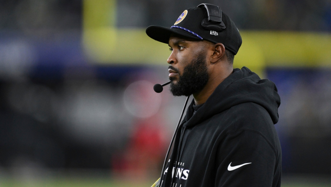Baltimore Ravens defensive coordinator Zach Orr looks on during the second half of an NFL football game against the Philadelphia Eagles, Sunday, Dec. 1, 2024, in Baltimore.