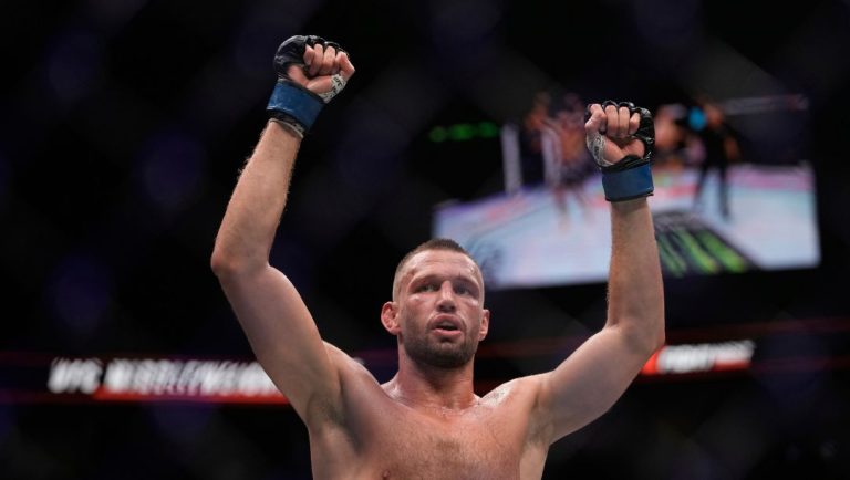 Reinier de Ridder of the Netherlands reacts after winning a middleweight UFC bout against Australia's Robert Whittaker on Sunday.