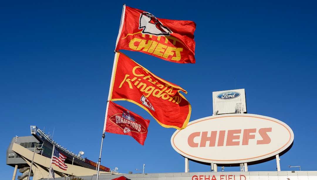 Fans fly their Kansas City Chiefs flags outside GEHA Field at Arrowhead Stadium before a game against the Denver Broncos, Sunday, Nov. 10, 2024 in Kansas City, Mo. The Chiefs defeated the Broncos, 16-14. (AP Photo/Reed Hoffmann)