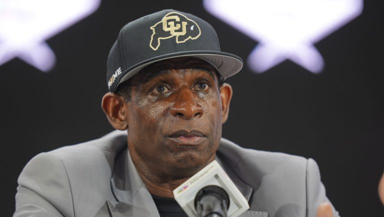 Colorado head coach Deion Sanders during the Big 12 NCAA college football media days in Frisco, Texas, Wednesday, July 9, 2025.
