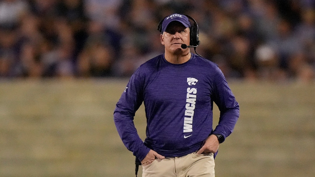 Kansas State head coach Chris Klieman watches during the second half of an NCAA college football game against Arizona Friday, Sept. 13, 2024, in Manhattan, Kan. (AP Photo/Charlie Riedel)