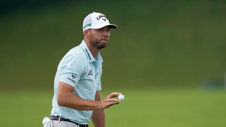 Sam Burns after putting in on the seventh hole during the third round of the U.S. Open golf tournament at Oakmont Country Club Saturday, June 14, 2025, in Oakmont, Pa.