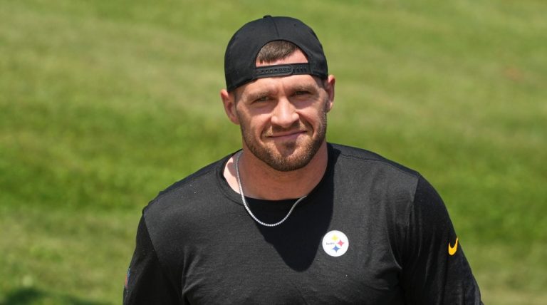 Pittsburgh Steelers linebacker T.J. Watt arrives at St. Vincent College for the NFL football team's training camp in Latrobe, Pa., Wednesday, July 23, 2025.
